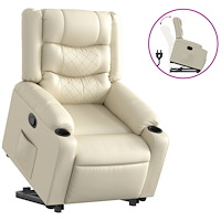 vidaXL Reclinerfåtölj med uppresningshjälp gräddvit konstläder