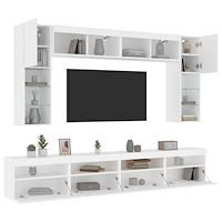 vidaXL Väggmonterade tv-skåp 8 delar med LEDs vit