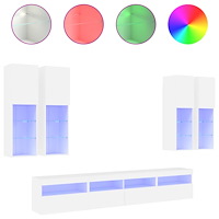 vidaXL Väggmonterade tv-skåp 7 delar med LEDs vit
