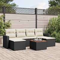 vidaXL Soffgrupp för trädgården med dynor 7 delar svart konstrotting