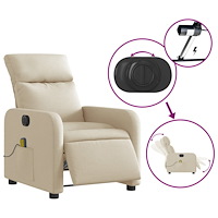 vidaXL Elektrisk massagefåtölj gräddvit tyg