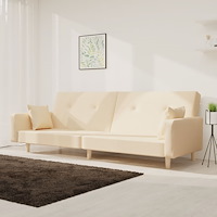 vidaXL Bäddsoffa 2-sits med två kuddar gräddvit tyg