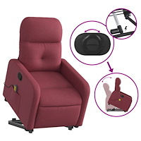 vidaXL Massagefåtölj med uppresningshjälp vinröd tyg