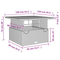vidaXL Trädgårdsbord grå 110x110x71 cm konstrotting och akaciaträ