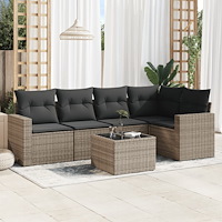 vidaXL Loungegrupp för trädgården med dynor 6 delar grå konstrotting