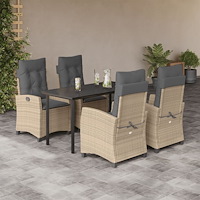 vidaXL Matgrupp för trädgården med dynor 5 delar mixbeige konstrotting