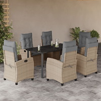 vidaXL Matgrupp för trädgården med dynor 7 delar mixbeige konstrotting