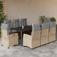 vidaXL Matgrupp för trädgården med dynor 9 delar mixbeige konstrotting