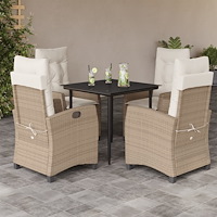 vidaXL Matgrupp för trädgården med dynor 5 delar beige konstrotting