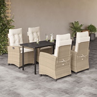 vidaXL Matgrupp för trädgården med dynor 5 delar beige konstrotting