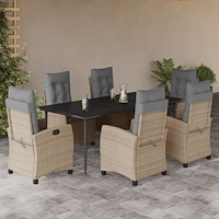 vidaXL Matgrupp för trädgården med dynor 7 delar mixbeige konstrotting