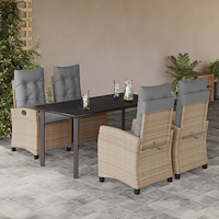 vidaXL Matgrupp för trädgården med dynor 5 delar mixbeige konstrotting