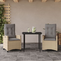 vidaXL Matgrupp för trädgården med dynor 3 delar mixbeige konstrotting