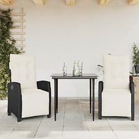 vidaXL Matgrupp för trädgården med dynor 3 delar svart konstrotting