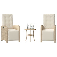 vidaXL Bistrogrupp med dynor 3 delar beige konstrotting