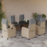 vidaXL Matgrupp för trädgården med dynor 7 delar mixbeige konstrotting