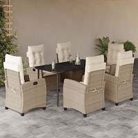 vidaXL Matgrupp för trädgården med dynor 7 delar beige konstrotting