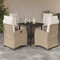 vidaXL Matgrupp för trädgården med dynor 5 delar beige konstrotting