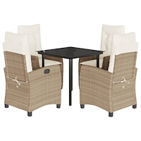 vidaXL Matgrupp för trädgården med dynor 5 delar beige konstrotting