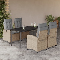 vidaXL Matgrupp för trädgården med dynor 5 delar mixbeige konstrotting