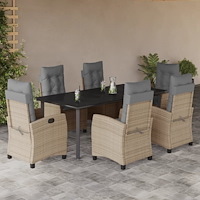 vidaXL Matgrupp för trädgården med dynor 7 delar mixbeige konstrotting