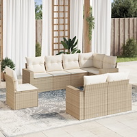 vidaXL Matgrupp för trädgården med dynor 8 delar beige konstrotting