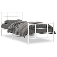 vidaXL Sängram med huvudgavel och fotgavel vit metall 90x200 cm