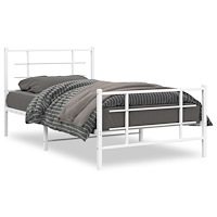 vidaXL Sängram med huvudgavel och fotgavel vit metall 100x200 cm