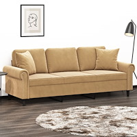 vidaXL 3-sitssoffa med prydnadskuddar brun 180 cm sammet