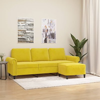 vidaXL 3-sitssoffa med fotpall gul 180 cm sammet