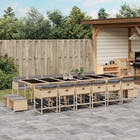 vidaXL Matgrupp för trädgården med dynor 17delar mixbeige konstrotting