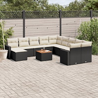 vidaXL Loungegrupp med dynor 12 delar svart konstrotting