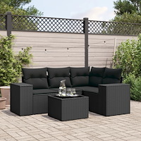 vidaXL Loungegrupp för trädgården med dynor 5 delar svart konstrotting