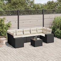 vidaXL Loungegrupp för trädgården med dynor 8 delar svart konstrotting