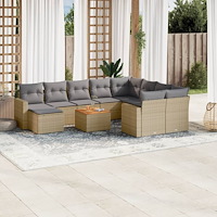 vidaXL Loungegrupp för trädgården m. dynor 11 delar beige konstrotting
