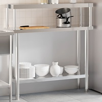 vidaXL Arbetsbord med överhylla 110x30x120 cm rostfritt stål
