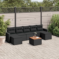 vidaXL Loungegrupp för trädgården med dynor 8 delar svart konstrotting