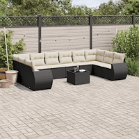 vidaXL Loungegrupp för trädgården m. dynor 11 delar konstrotting svart