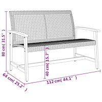 vidaXL Trädgårdsbänk grå 112 cm konstrotting och massivt akaciaträ