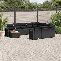 vidaXL Loungegrupp för trädgården m. dynor 11 delar konstrotting svart