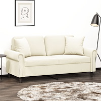 vidaXL 2-sitssoffa med prydnadskuddar gräddvit 140 cm sammet