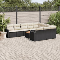 vidaXL Loungegrupp för trädgården m. dynor 11 delar konstrotting svart