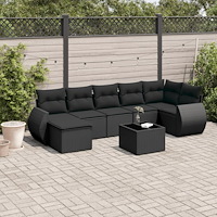 vidaXL Loungegrupp för trädgården med dynor 8 delar svart konstrotting