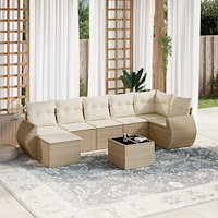 vidaXL Matgrupp för trädgården med dynor 8 delar beige konstrotting