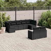 vidaXL Loungegrupp för trädgården m dynor 9 delar svart konstrottning
