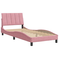 vidaXL Sängram med huvudgavel rosa 90x190 cm sammet