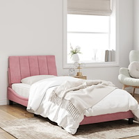 vidaXL Sängram med huvudgavel rosa 90x190 cm sammet