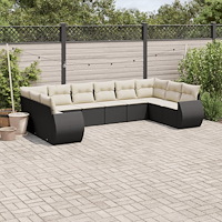 vidaXL Loungegrupp 10 delar med svarta dynor konstrotting