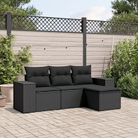 vidaXL Soffgrupp för trädgård med dynor 4 delar svart konstrotting