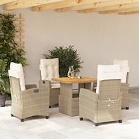 vidaXL Matgrupp för trädgården med dynor 5 delar beige konstrotting